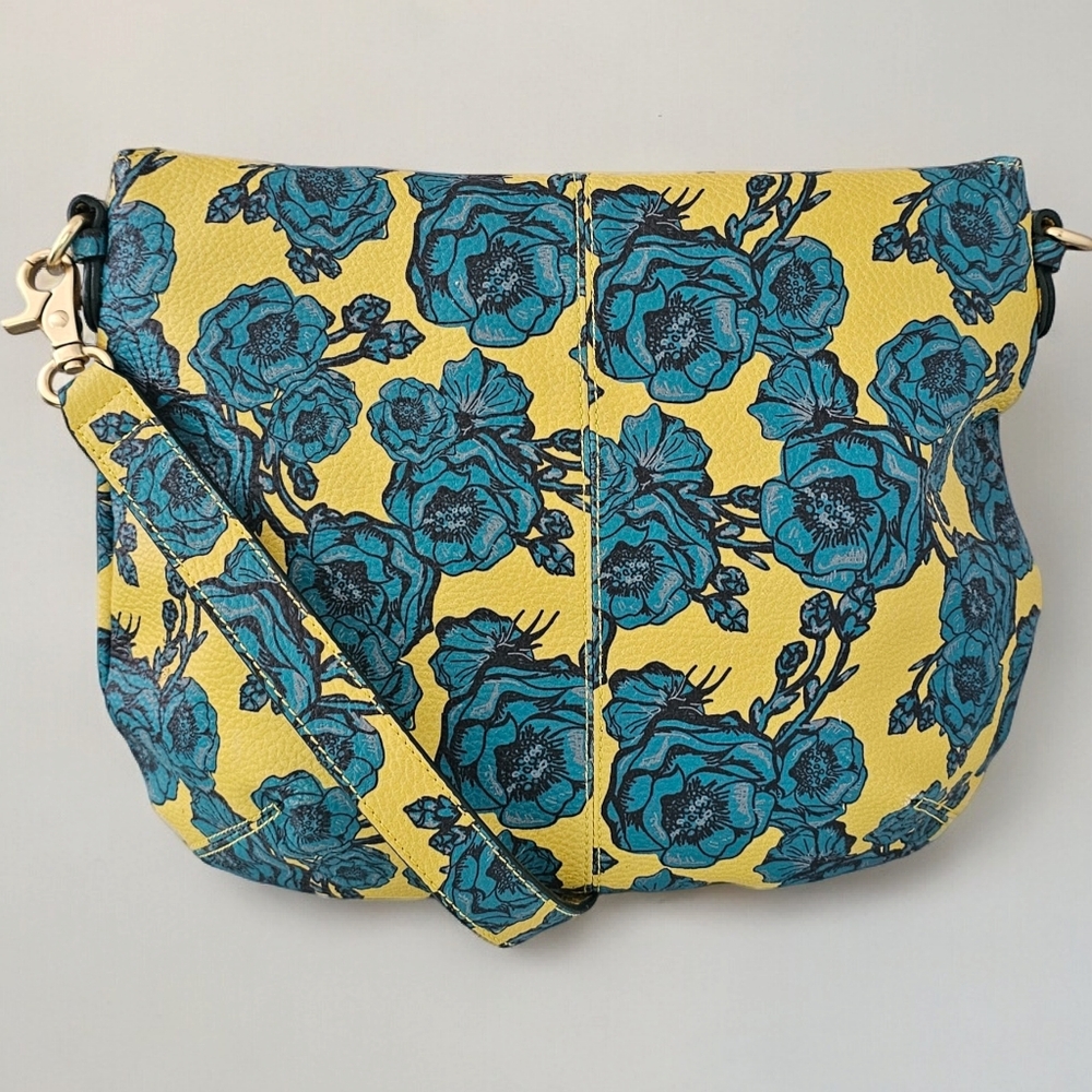 Foley + Corinna Kayla Lemon & Teal Floral Print  Vegan Foldover Tote Bag - Picture 5 of 6
